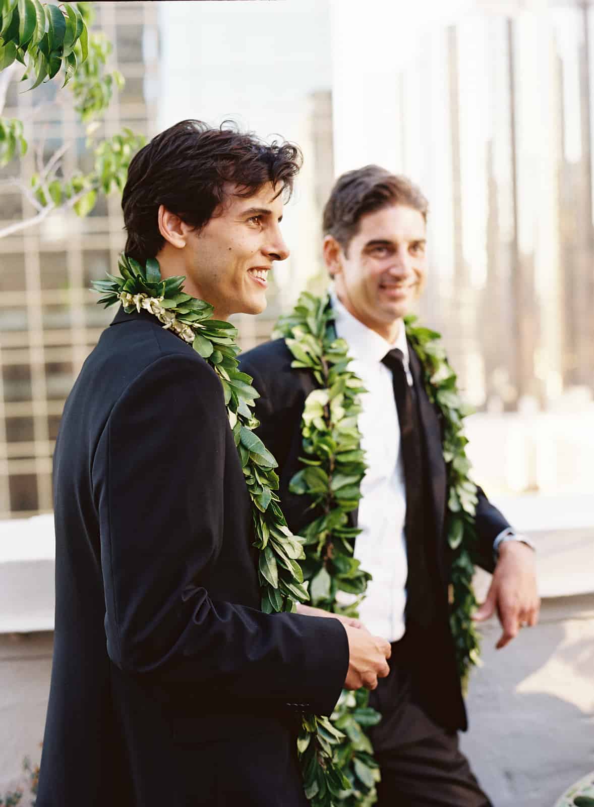 Brothers with ti leaf lei