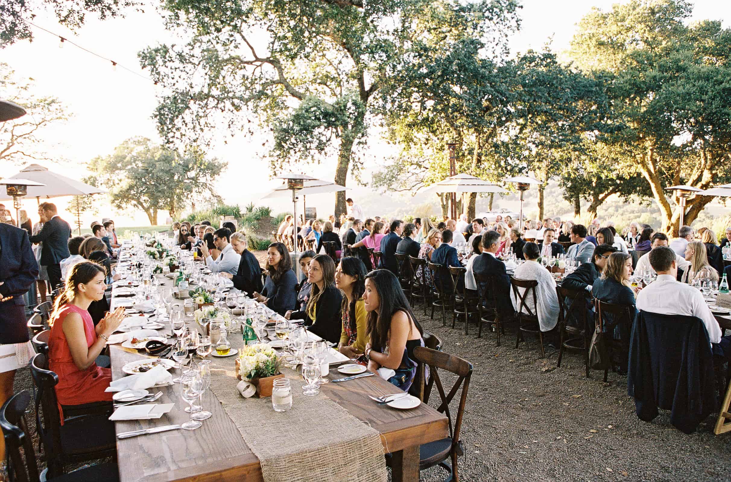 outdoor long rustic dinner tables