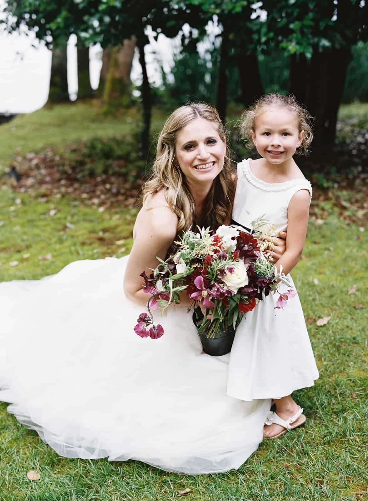 bride and flower girl portrait