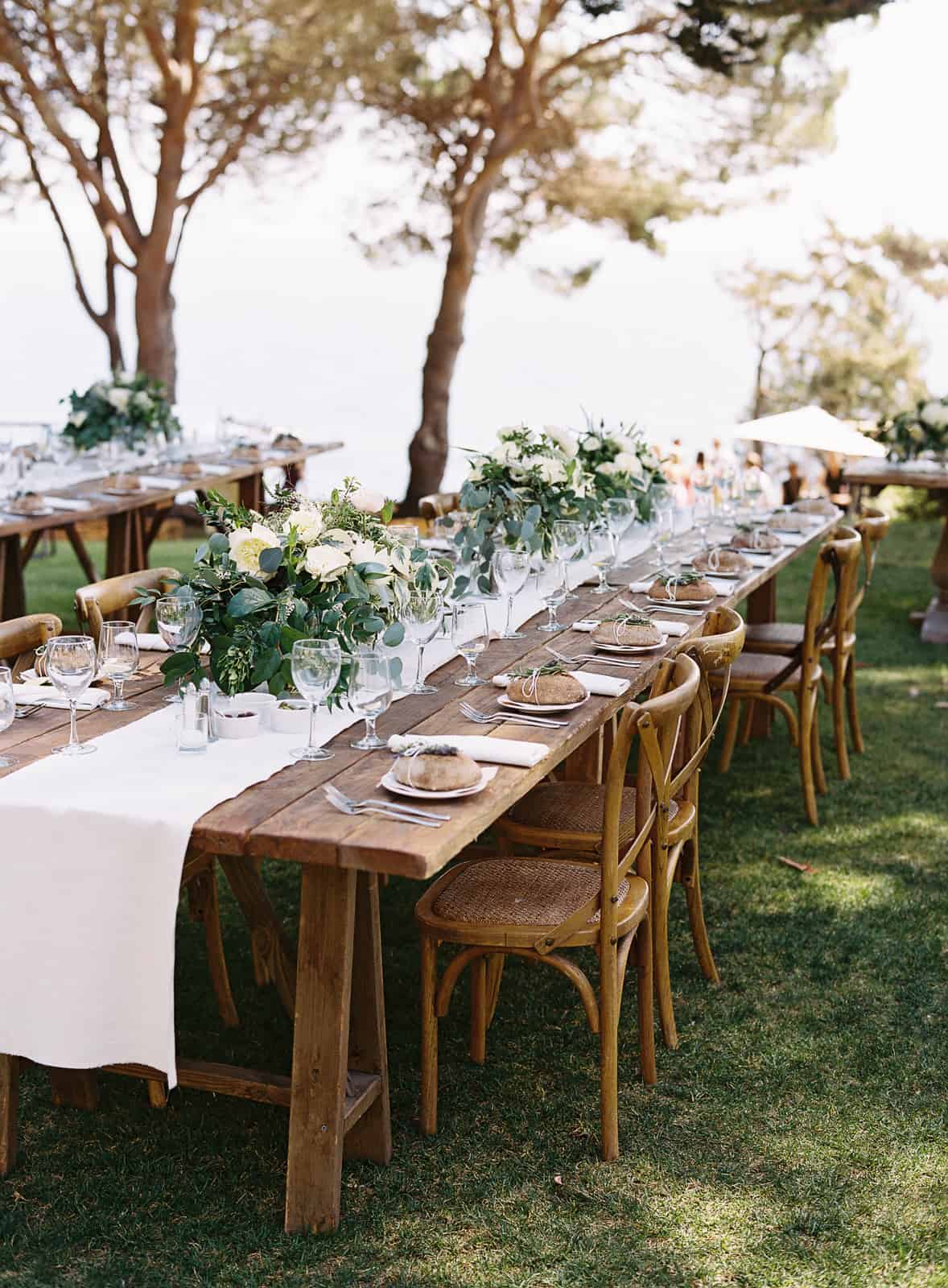 rustic green and white dinner table setting