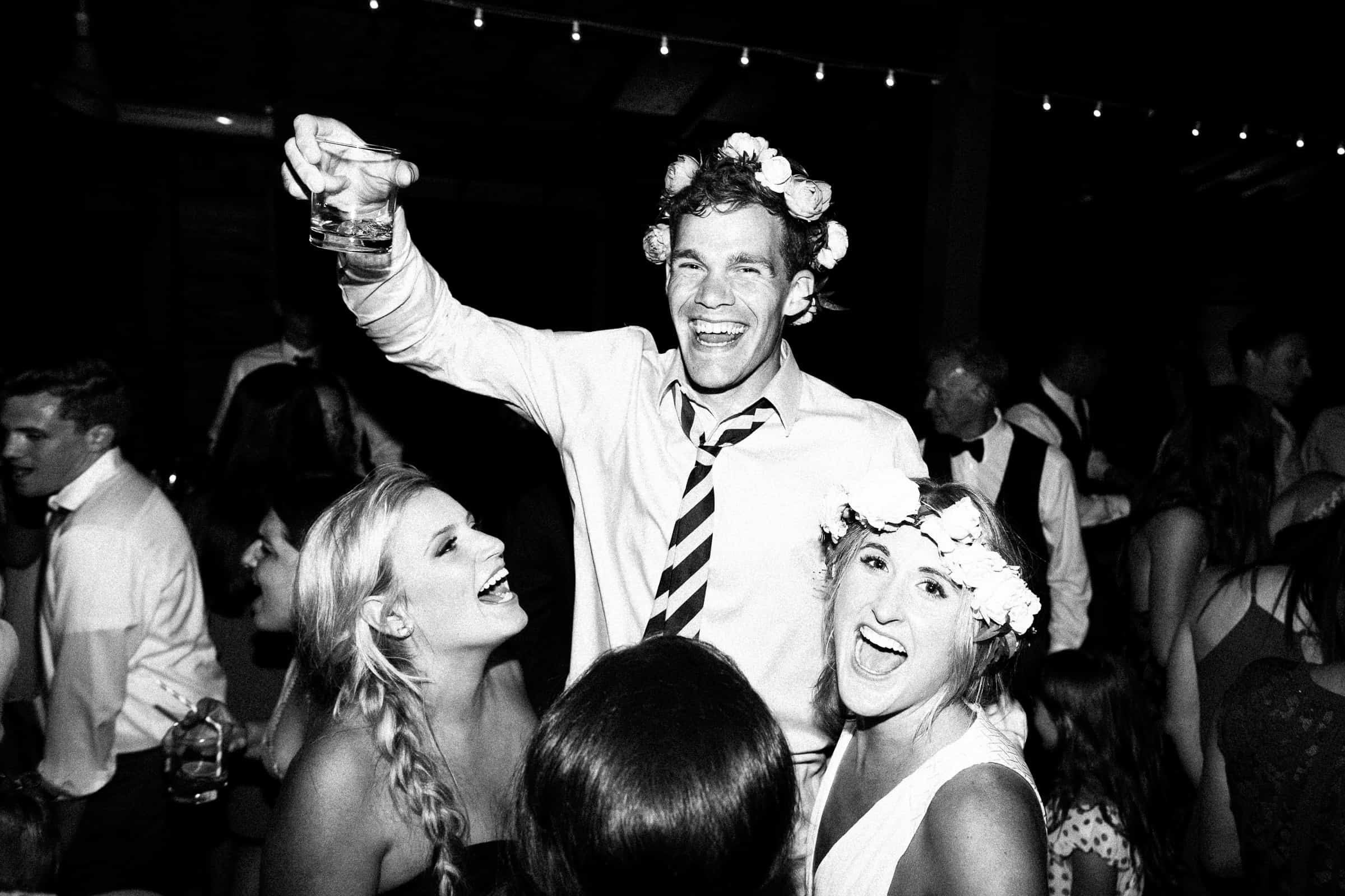 dancing with flower crowns and drinks