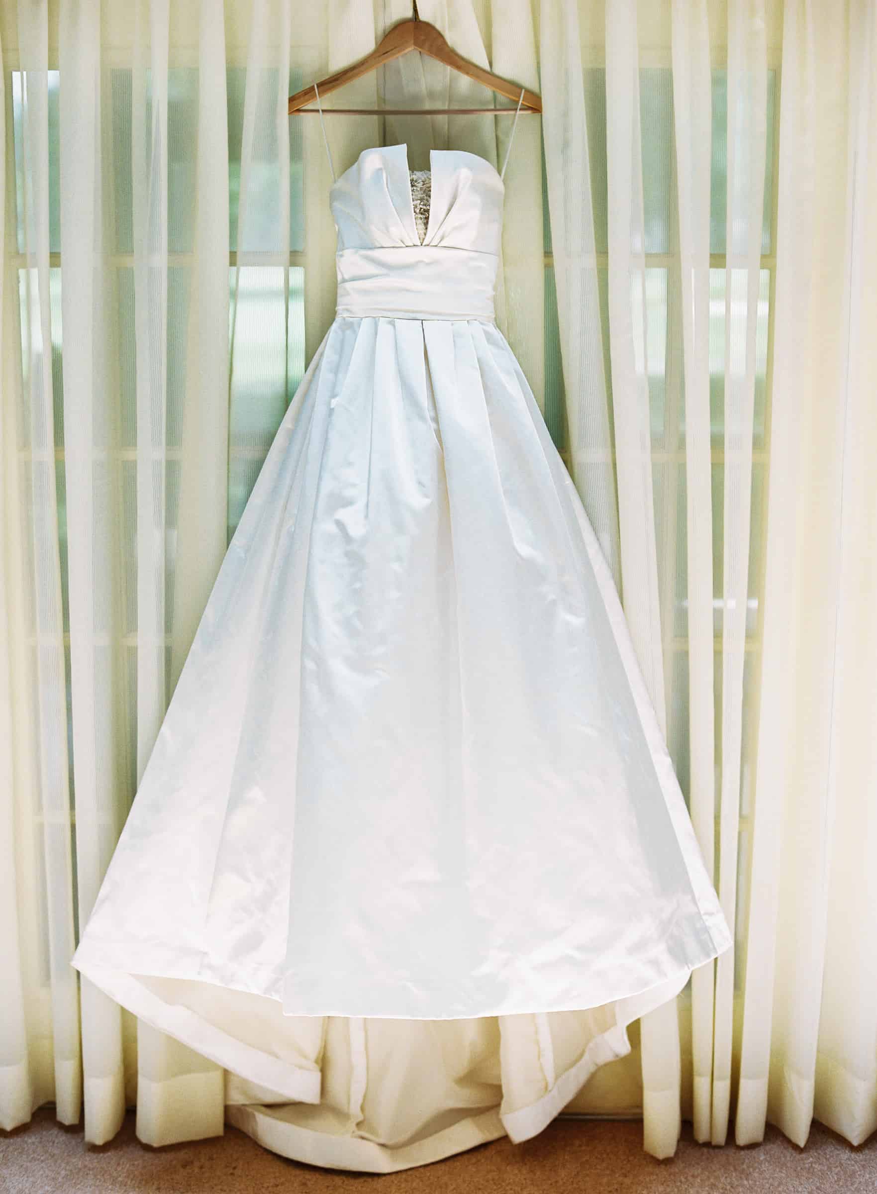 Amsale wedding dress hanging