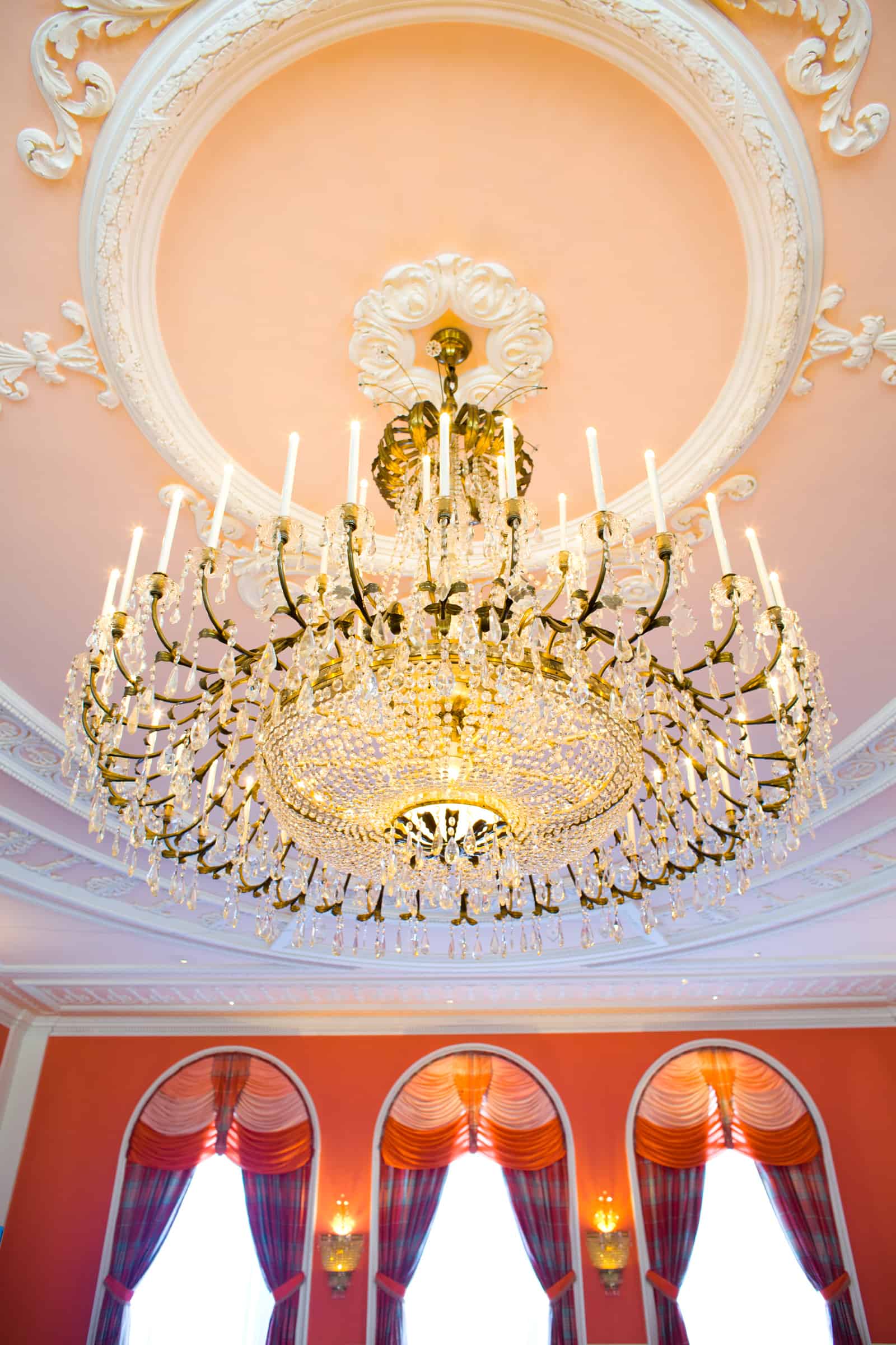 giant chandelier in the Cameo ballroom at the Greenbrier Resort
