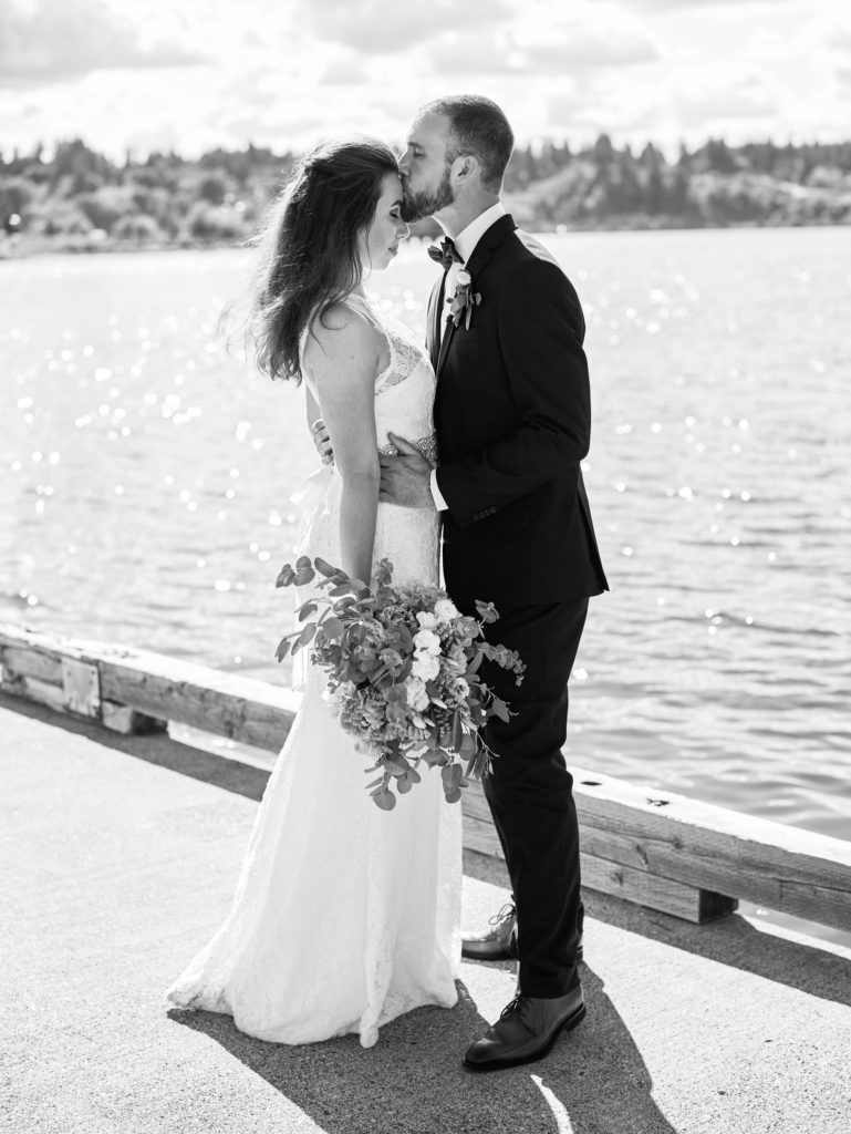 wedding photo of couple in olympia washington by the water