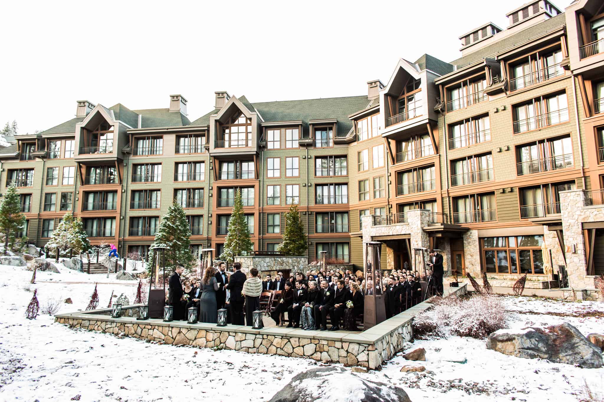 snowy winter wedding ceremony at Ritz-Carlton Lake Tahoe