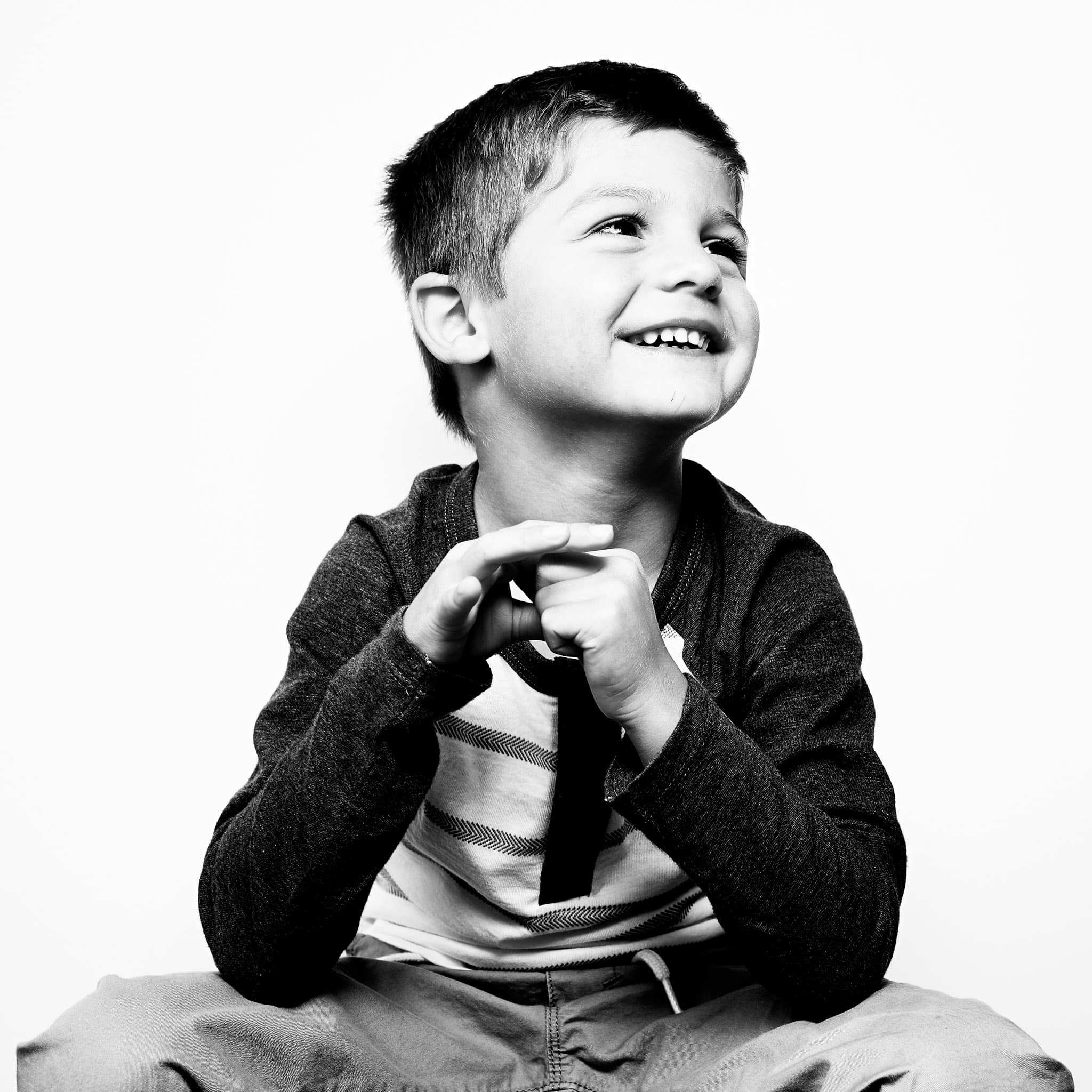 black and white kid studio portrait