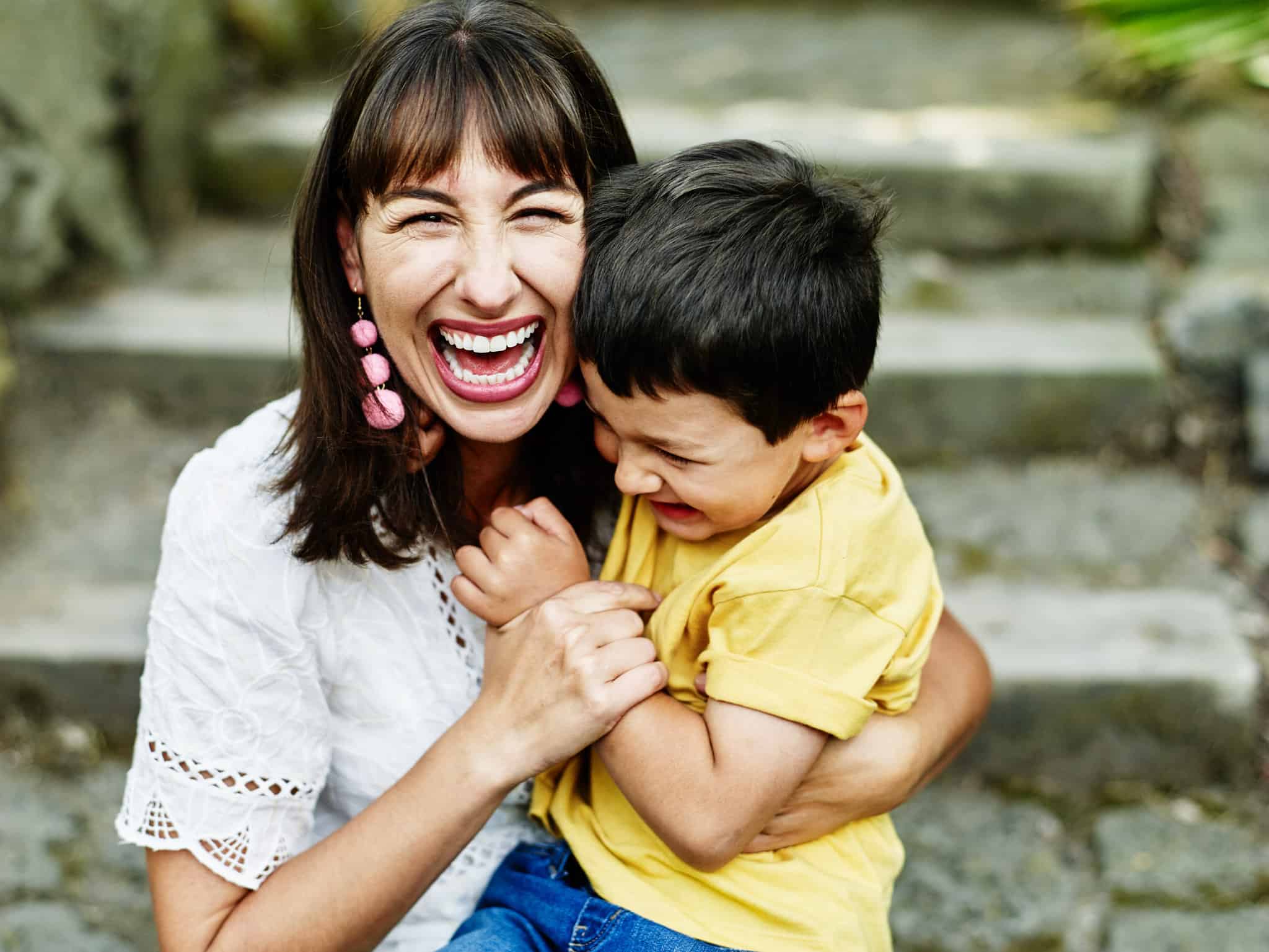 mother and son laughing during berkeley photoshoot